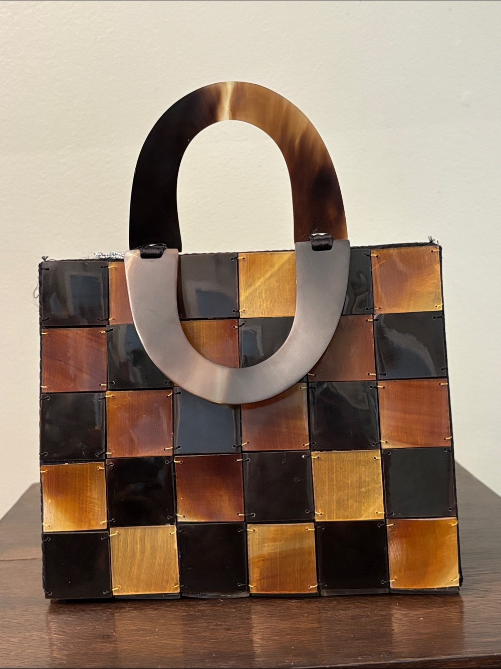 Mother of Pearl/Horn Vintage 60’s Tortoise Shell Small Purse Checkered NWT